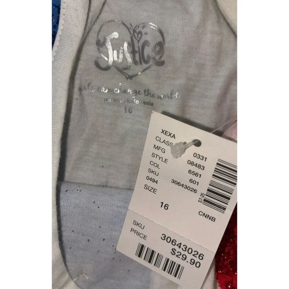 Justice‎ Tank Top Girls 16 USA Patriotic Racer Back Bow Rhinestones Shimmer NEW